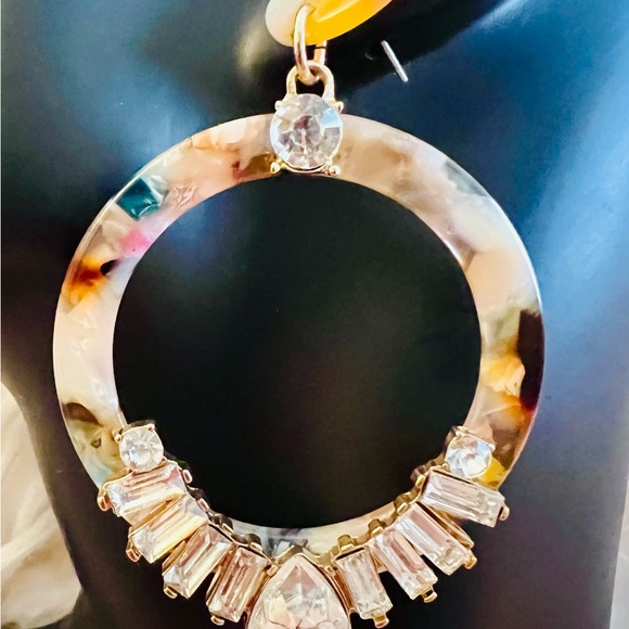 NWOT, Statement Resin Hoop Earrings in Multicolor and Clear Crystal Beads - Picture 2 of 4